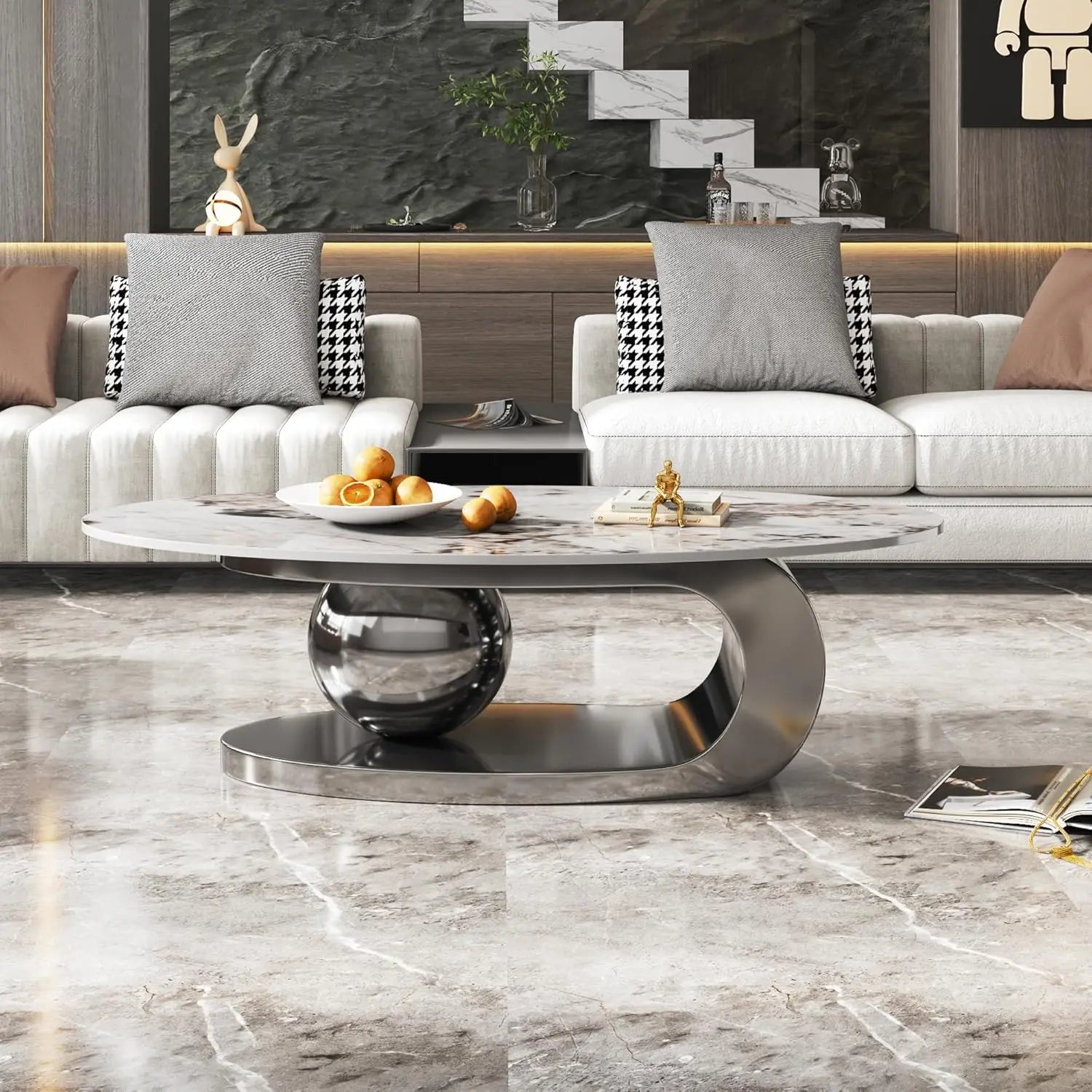 Coffee Table withStainless Steel Pedestal,