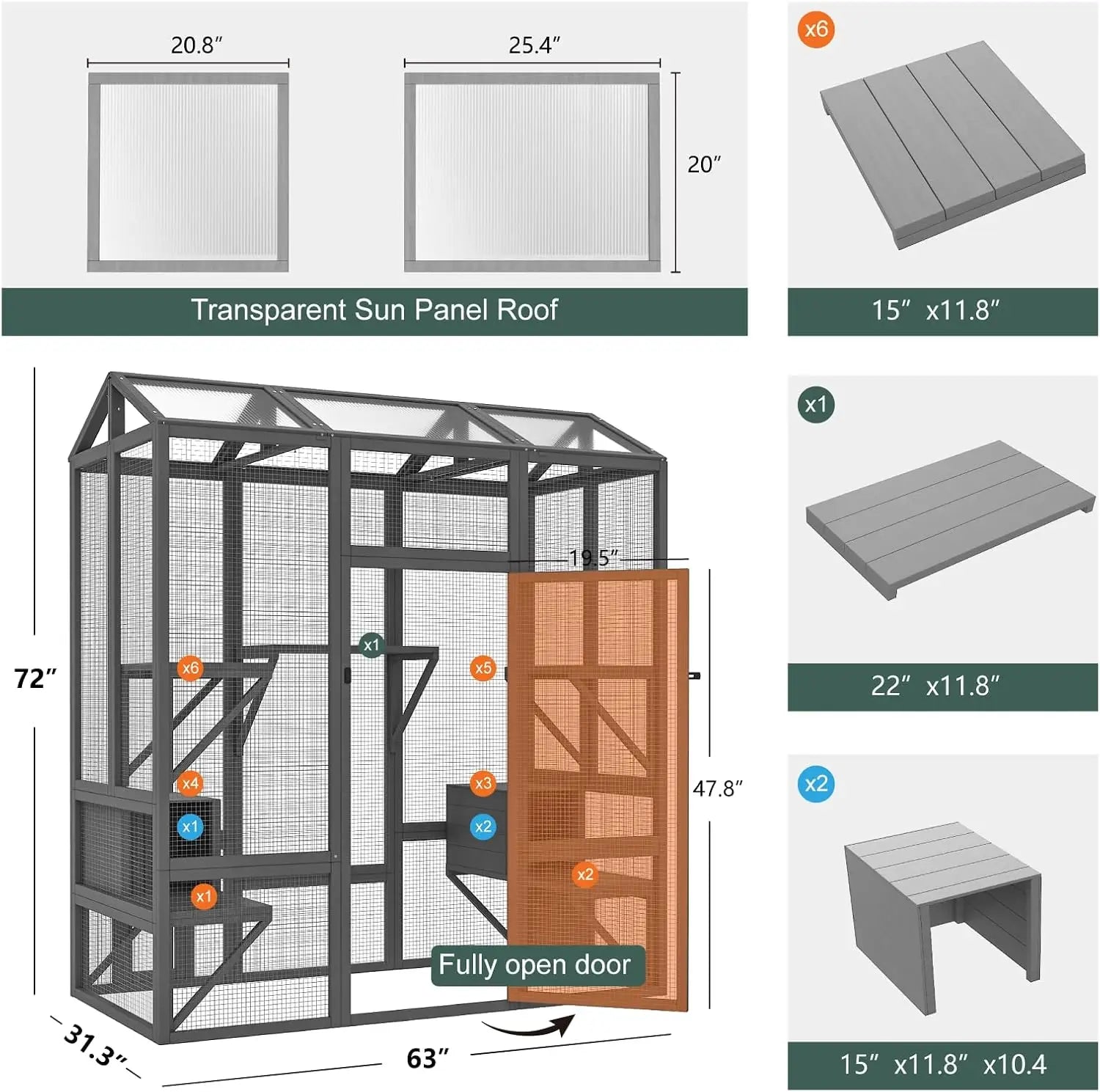 Outdoor Multiple Cats Cat Enclosure, Waterproof/Sunshine Roof
