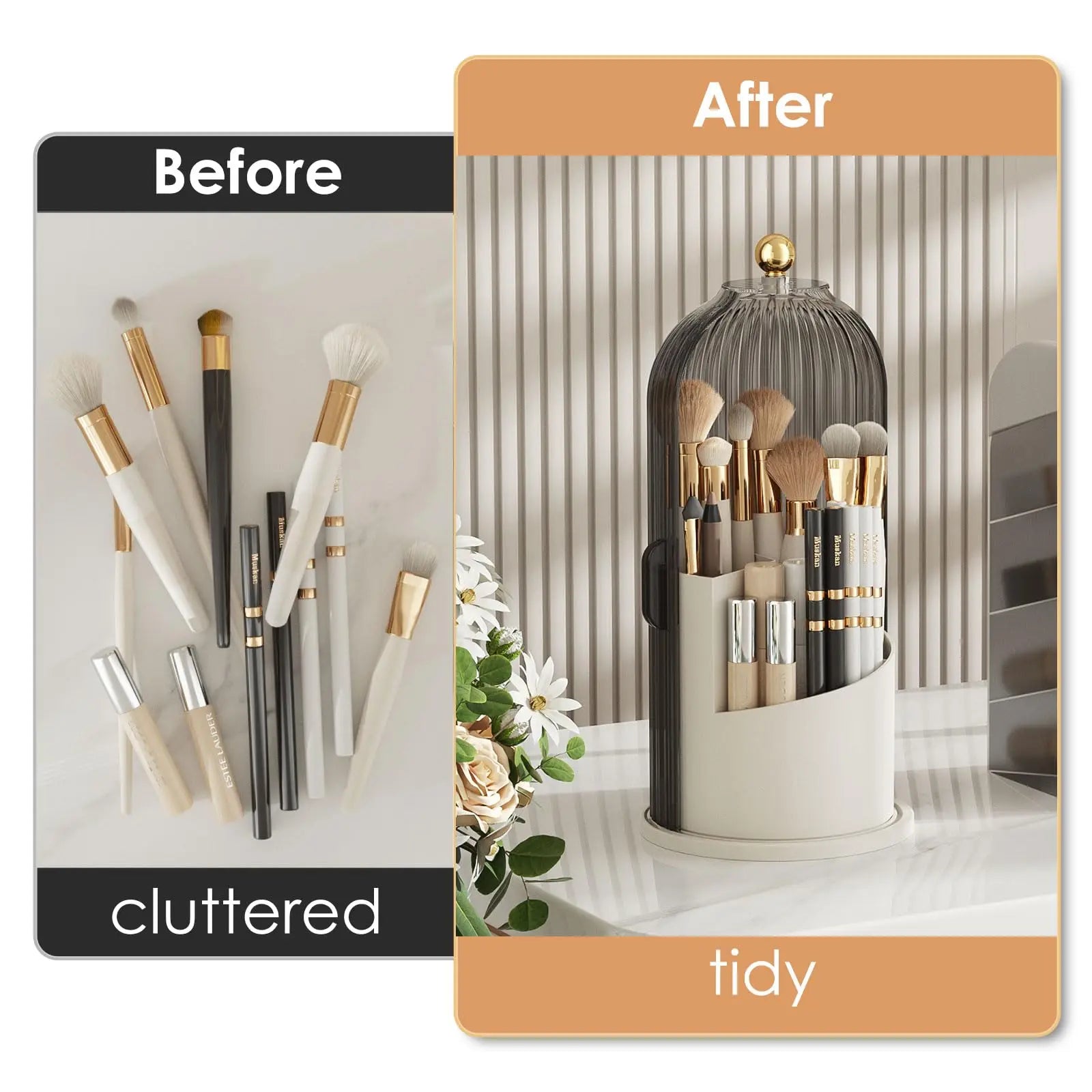 Rotating Makeup Brushes Organizer for Vanity/Desktop