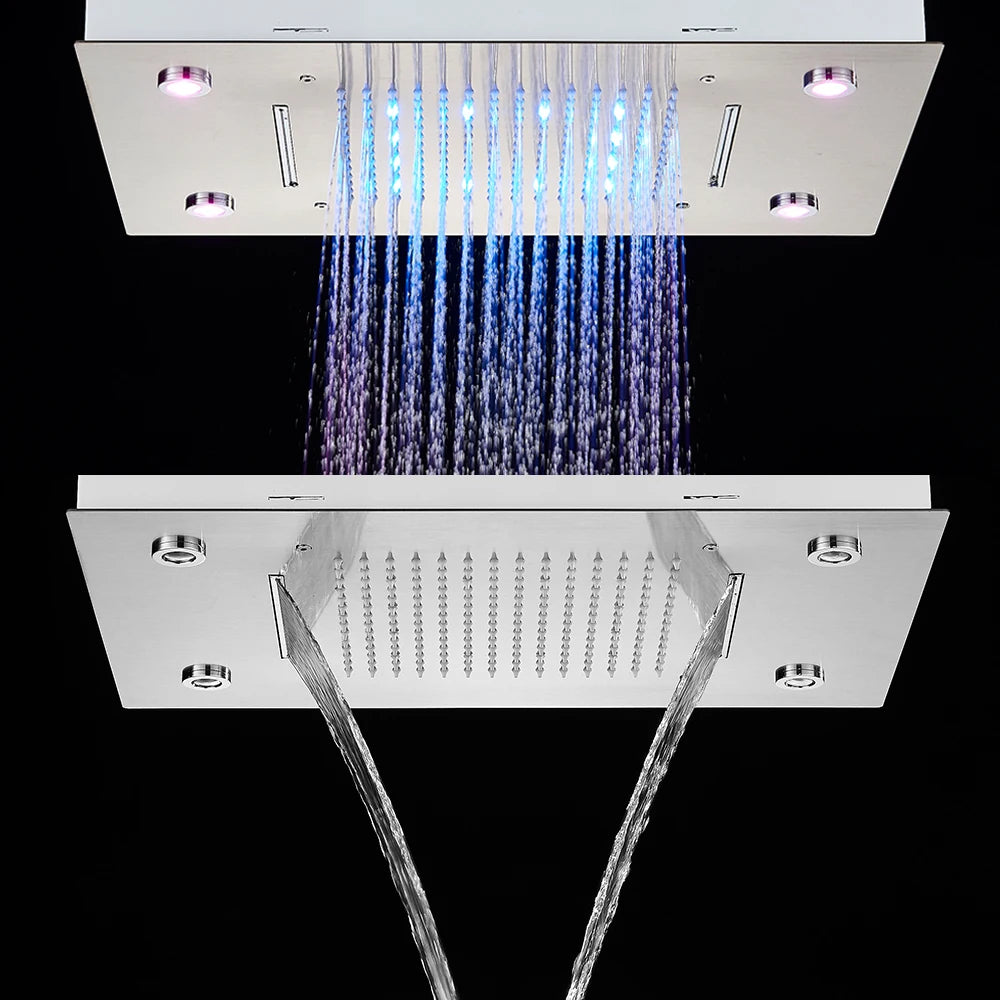 Black Rain Waterfall Shower Head Remote Control LED
