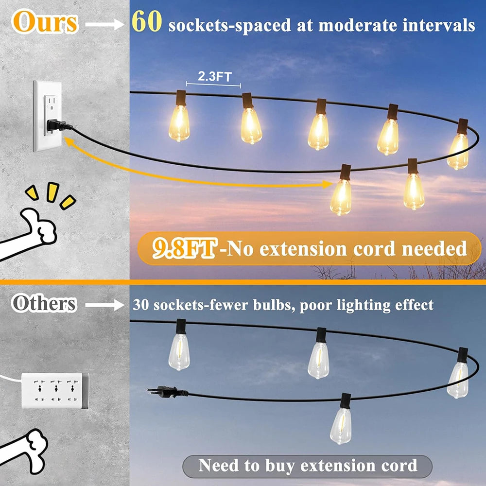 150FT LED Outdoor String Lights Waterproof
