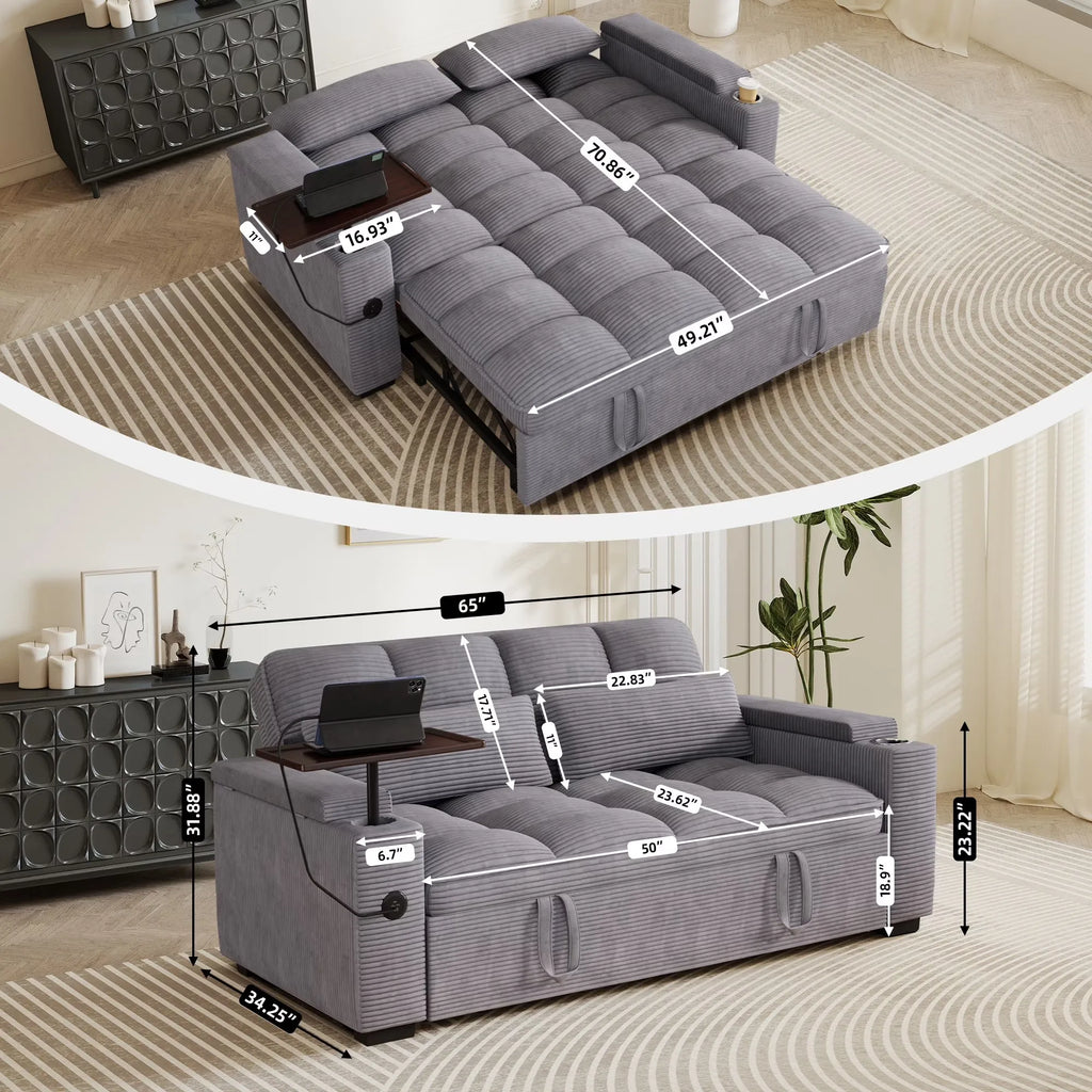 3-in-1 Folding Corduroy Convertible Sofa Bed
