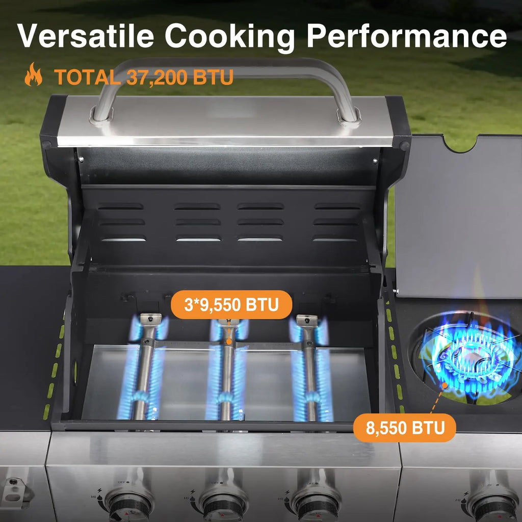 3 Burner Propane Gas Grill with Side Burner