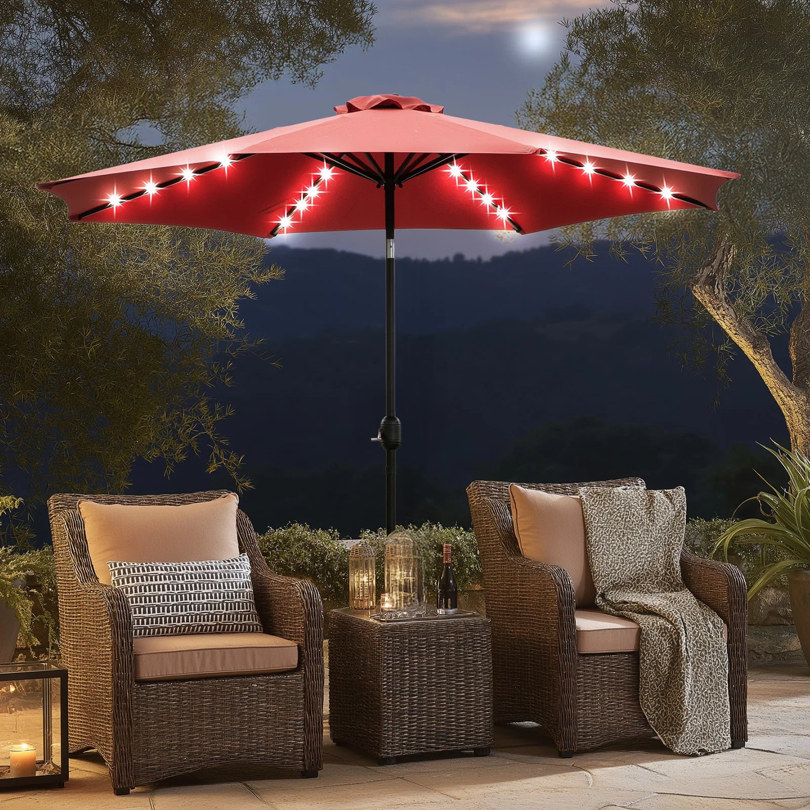 Solar Patio Umbrella with32 LED Lights