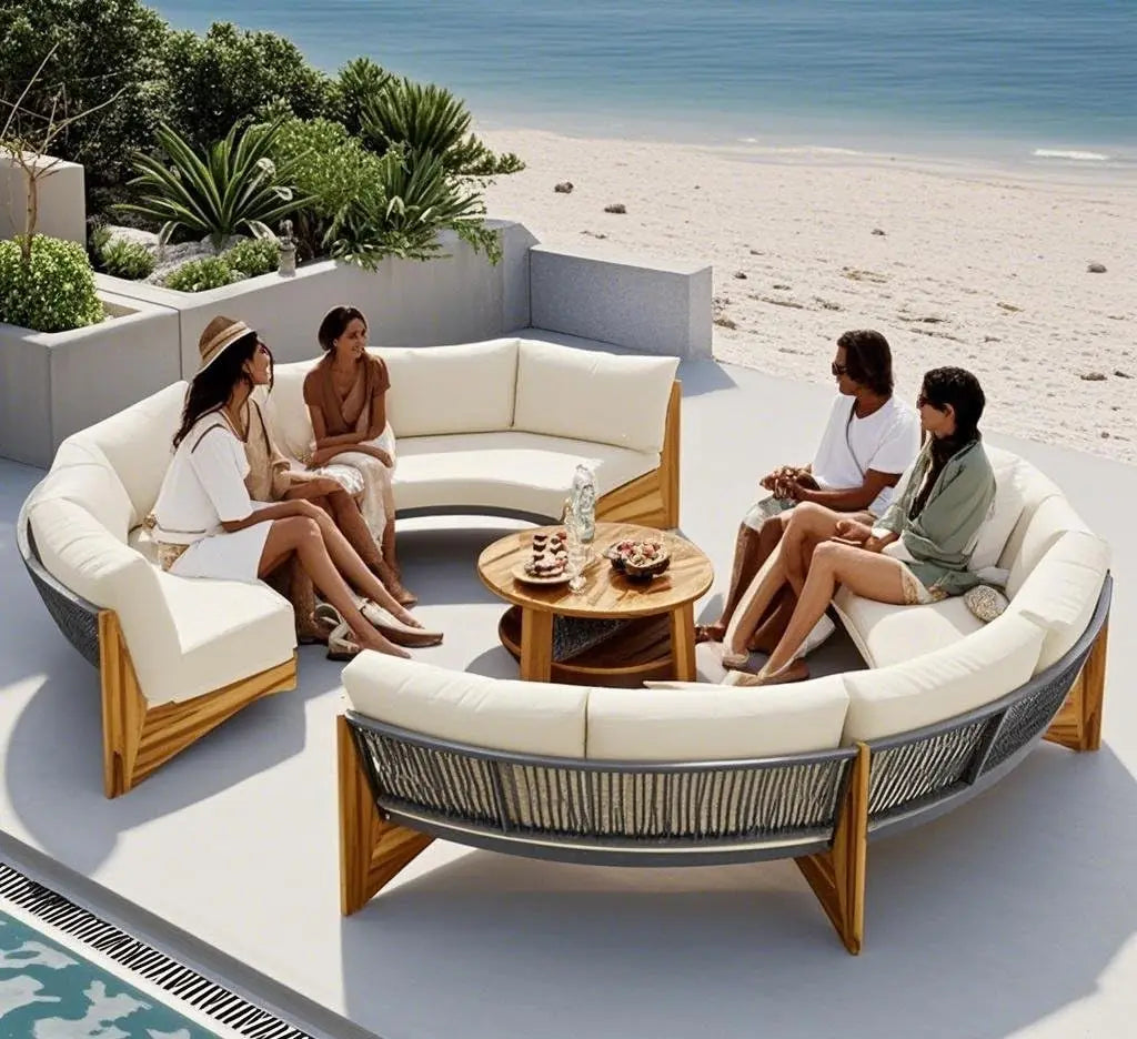 Wood Half-Moon Outdoor Sofa Set Coffee Table