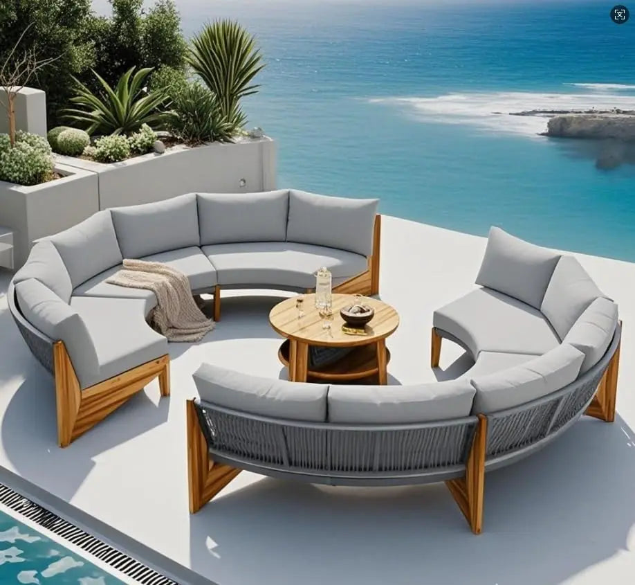 Wood Half-Moon Outdoor Sofa Set Coffee Table