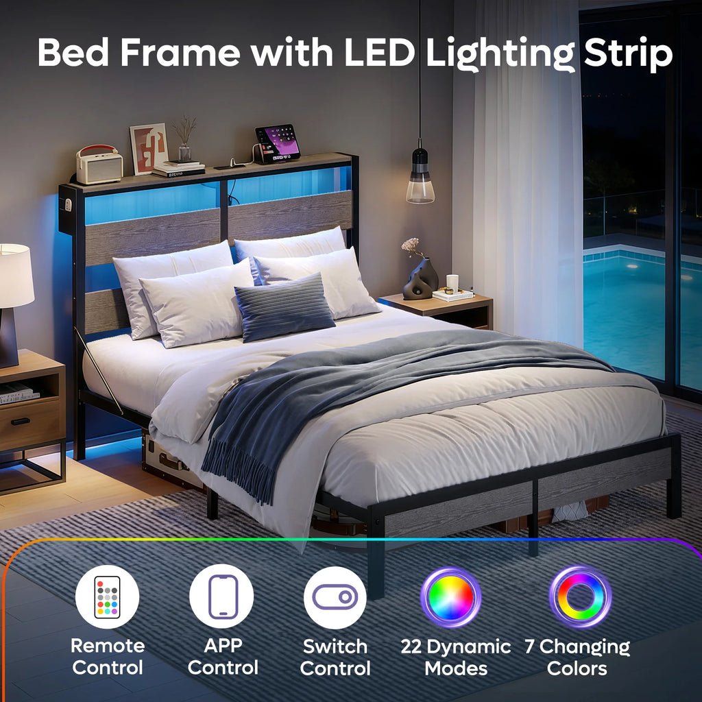 Queen Bed Frame with Headboard/Charging Station