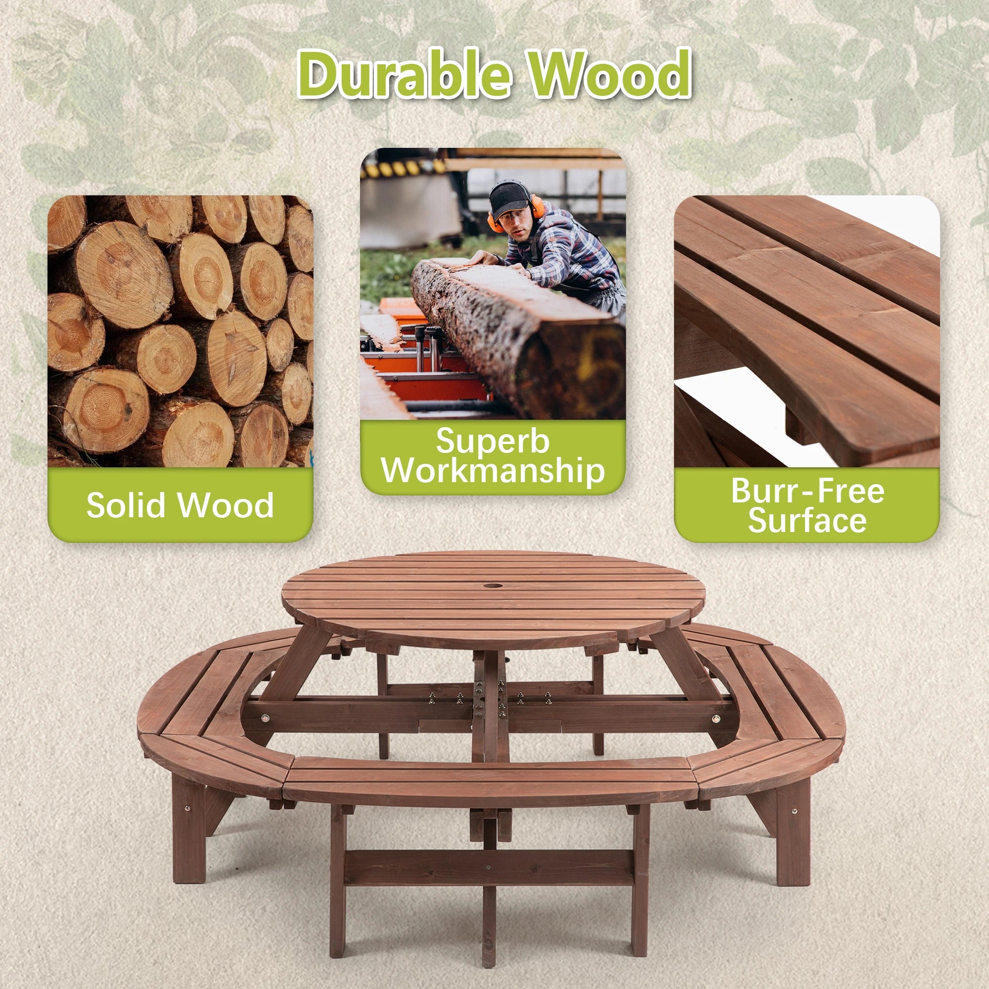 Solid Wood Round Picnic Table