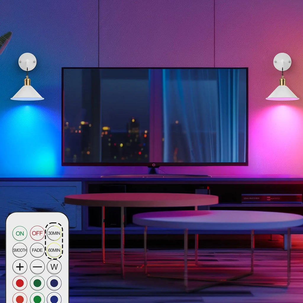 2Pc. Battery-Operated Wall Sconces with Remote