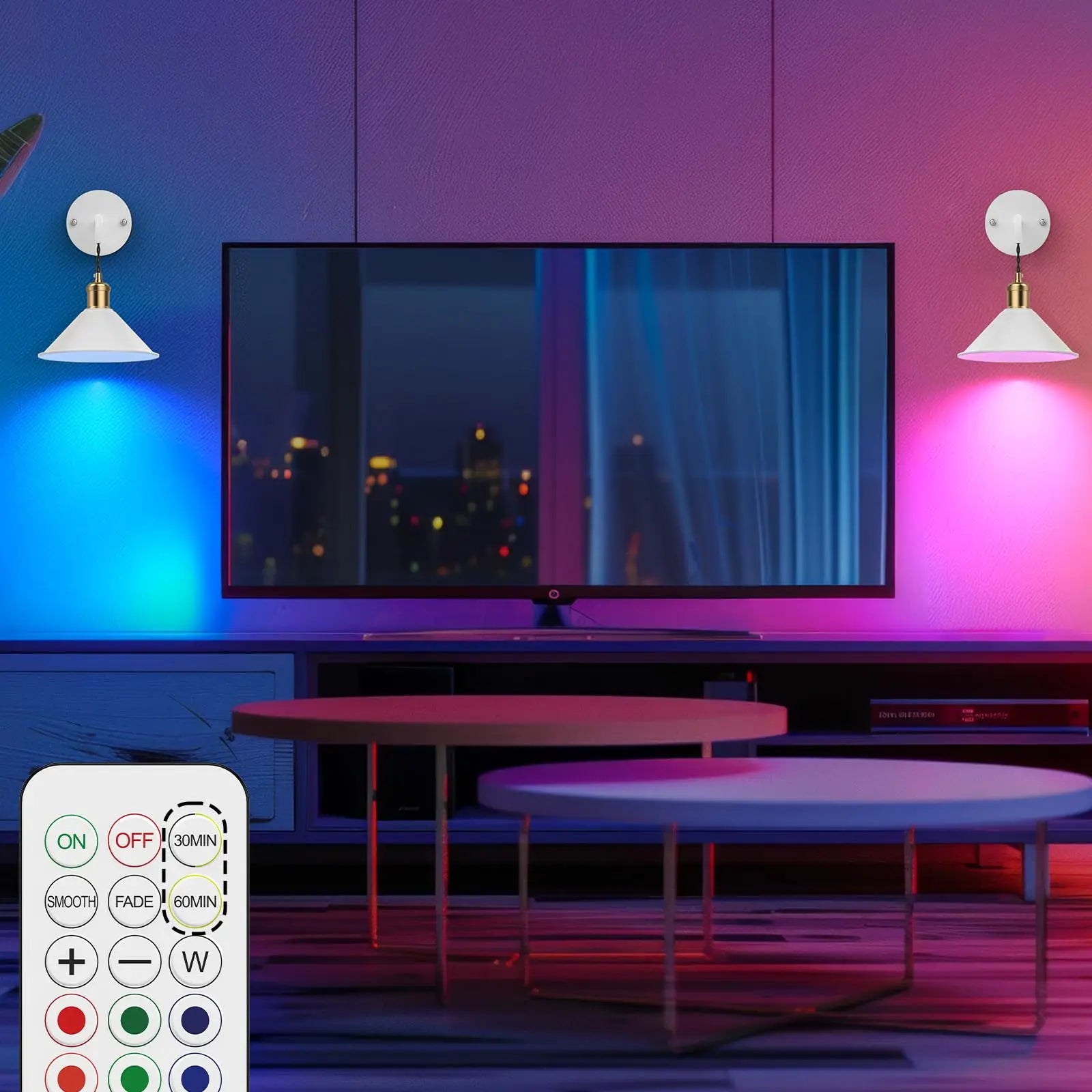 2Pc. Battery-Operated Wall Sconces with Remote
