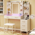 Vanity Desk with LED Mirror, Wireless Charging, 3 Color Lights, Power Outlet