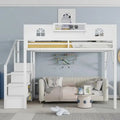 Queen Size Loft Bed Frame with Stairs, Storage, Wardrobe, Bedside Shelf