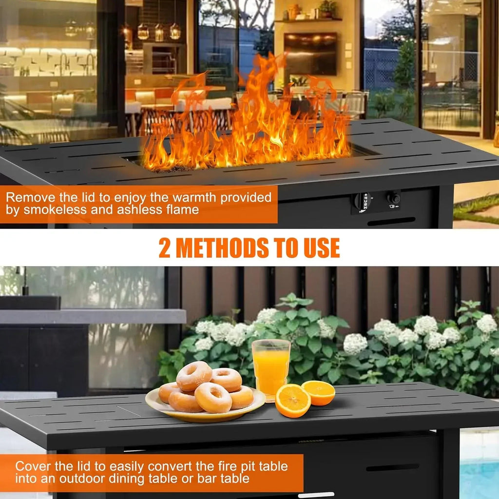 43 inch Outdoor Propane Fire Pit Table with Lid, Waterproof Cover,