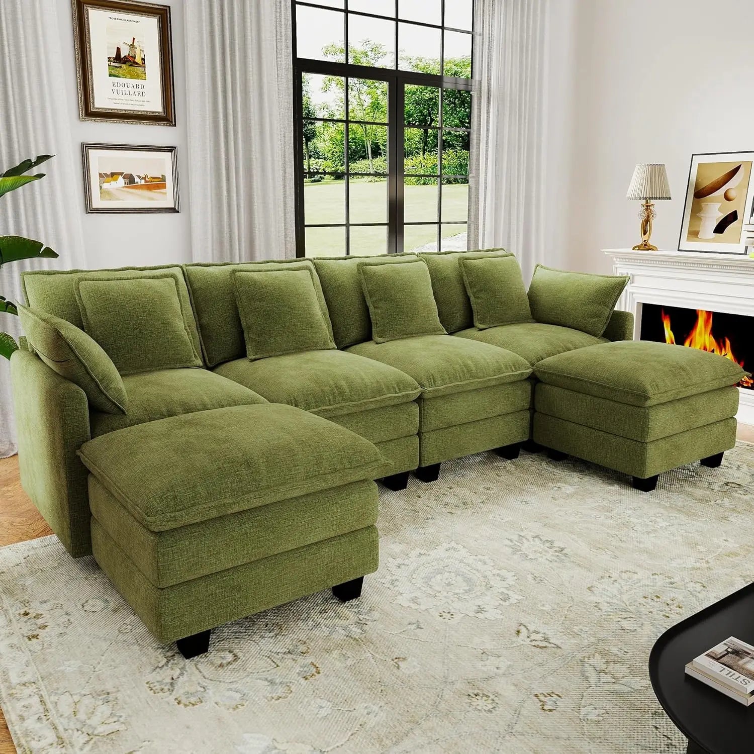 Modular Sectional Sofa Deep Seat, 2 Ottomans
