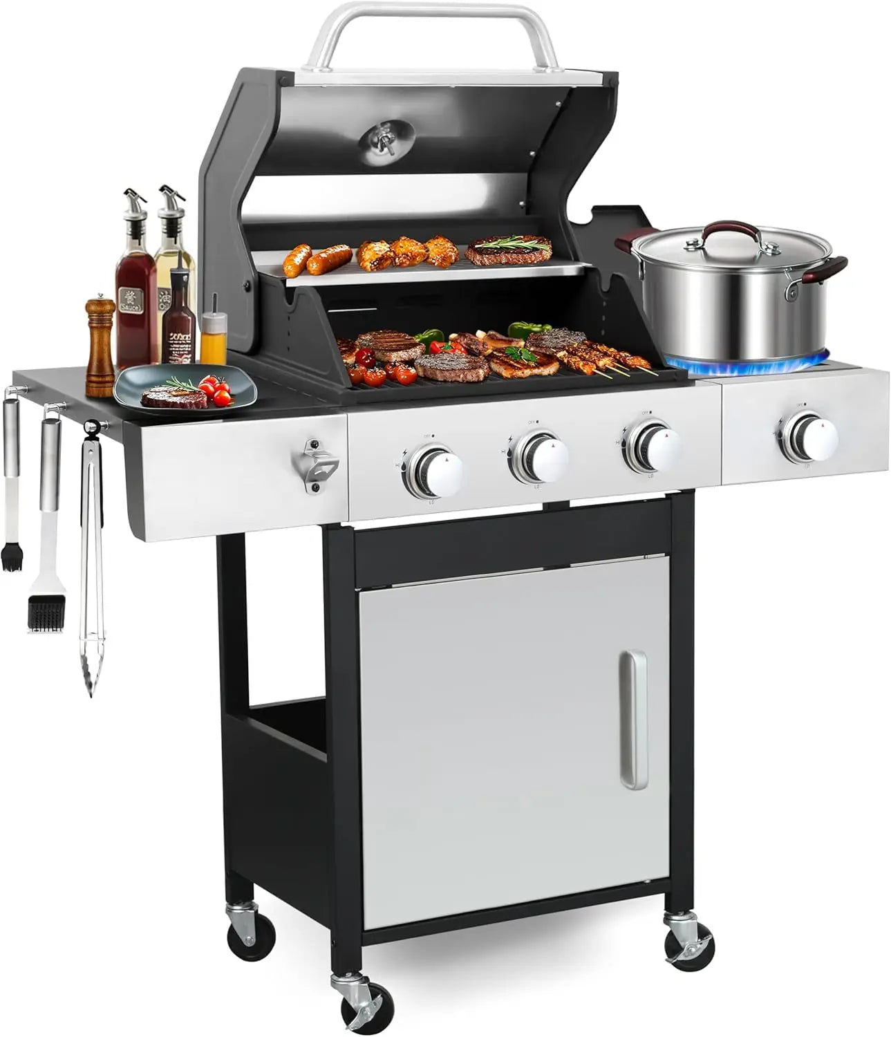 3 Burner Propane Gas Grill with Side Burner