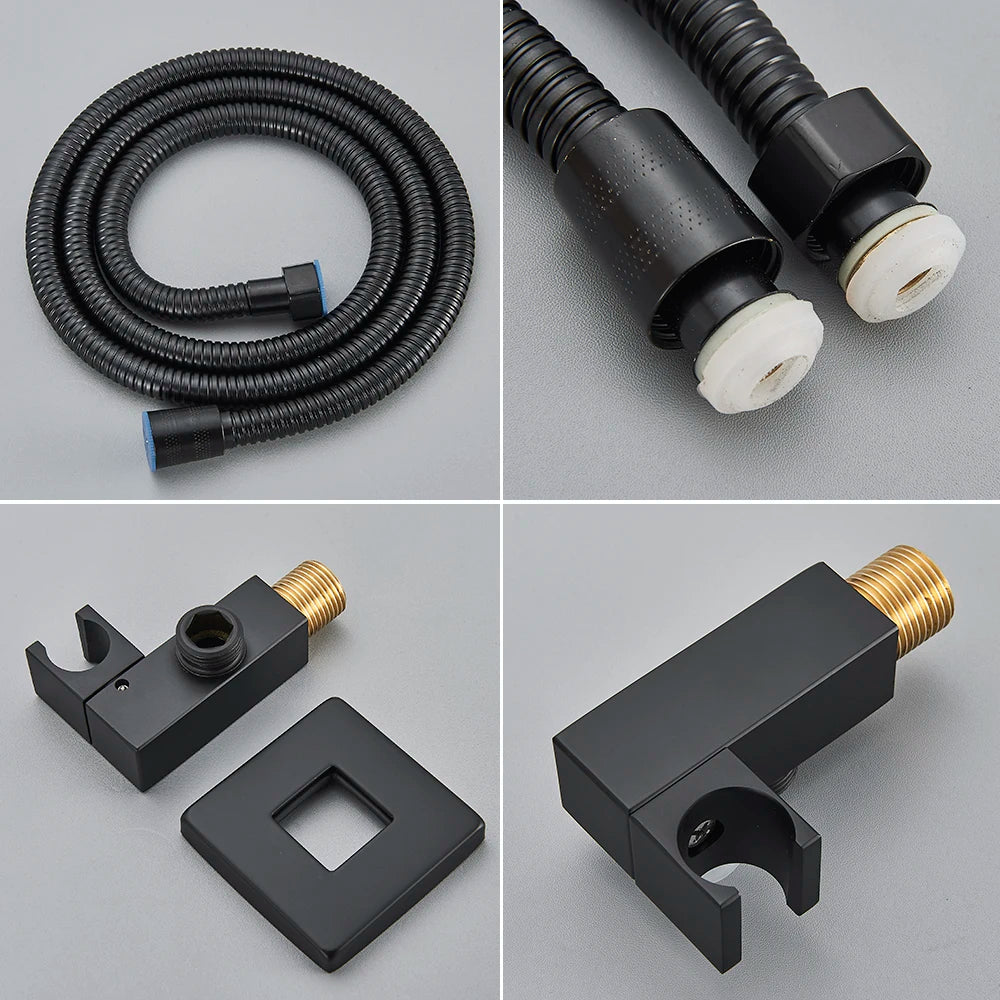 Matte Black Shower Set Wall Bath Shower Faucet 2-3 ways Concealed Shower Mixer Tap Rainfall Bathroom Faucet
