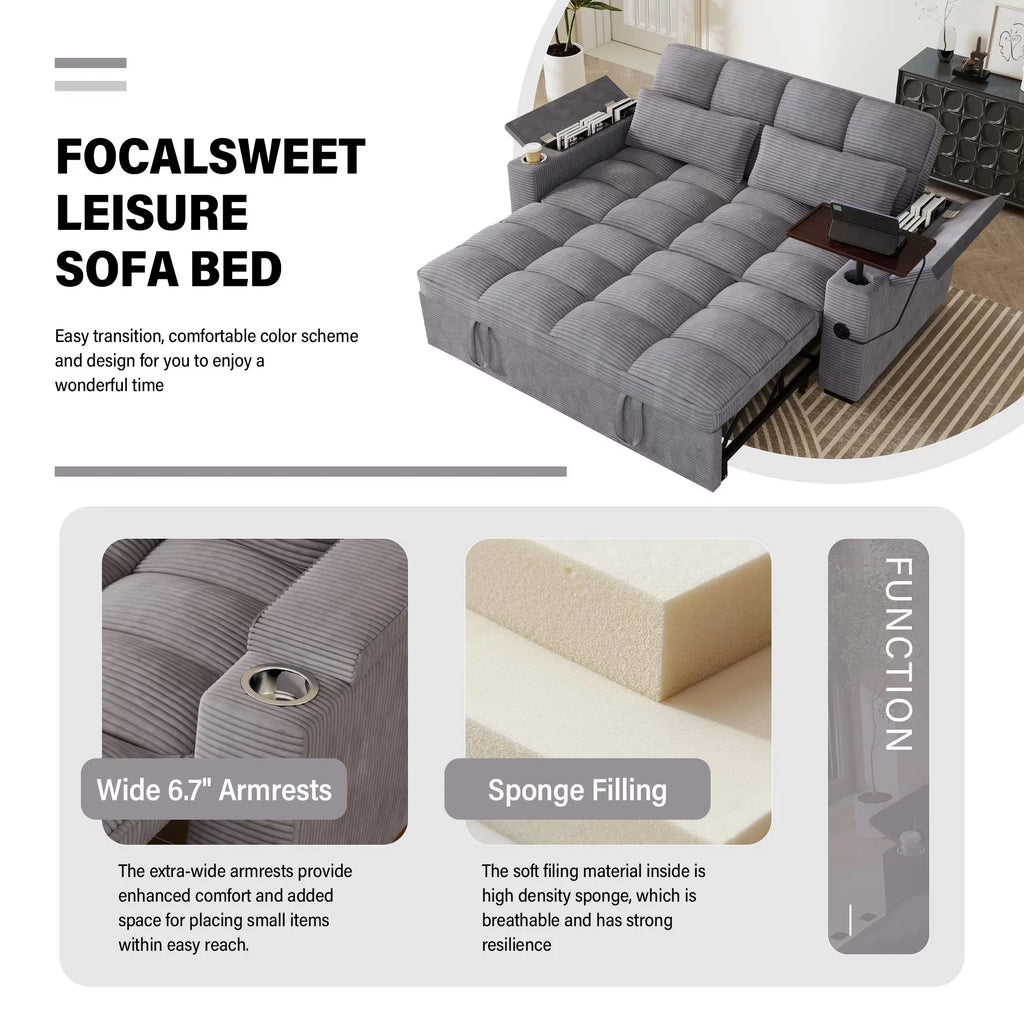 3-in-1 Folding Corduroy Convertible Sofa Bed