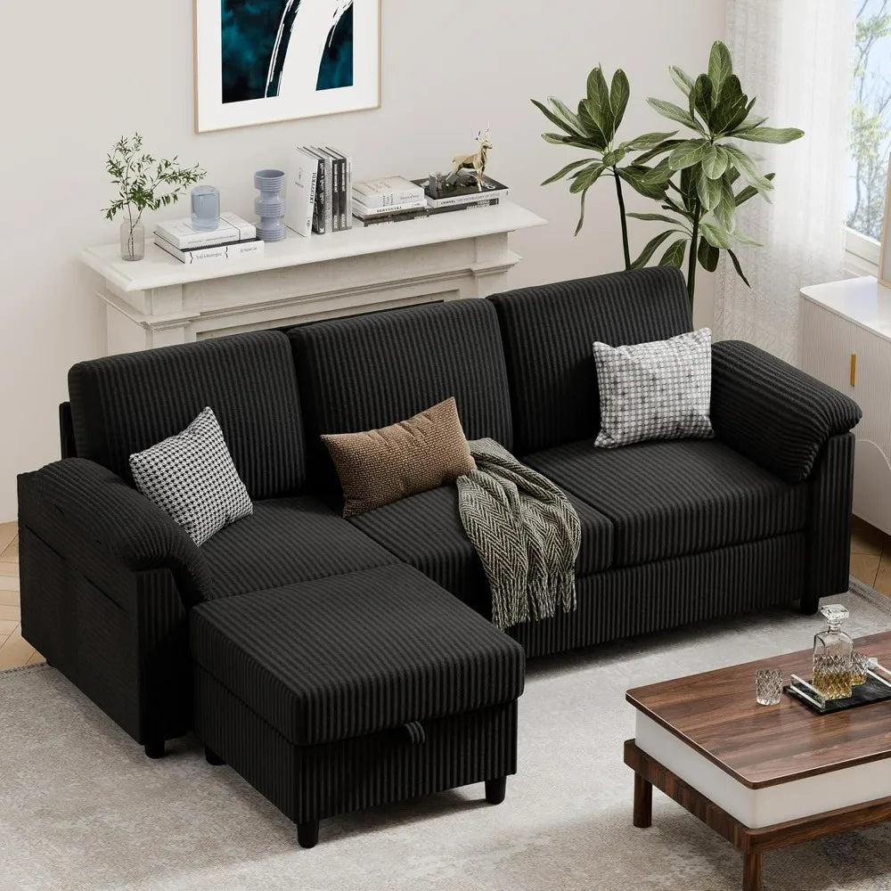 79" L Shaped 3 Seat Convertible Sofa
