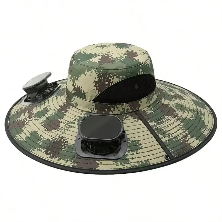 Solar Fan Cap, 180 ° Adjustable Fan, UPF50, USB, Solar Powered