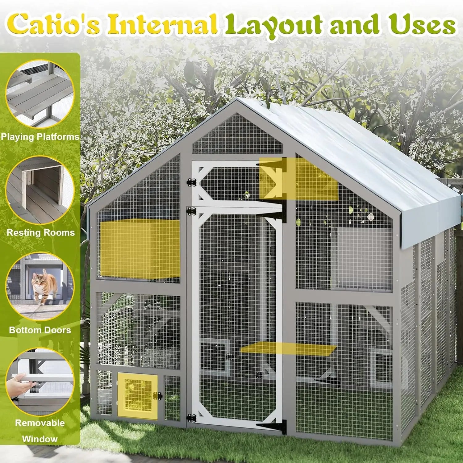 71"H Outdoor Cat Enclosure/Weatherproof Roof