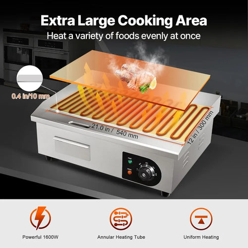 1600W 22" Stainless Steel Electric Griddle