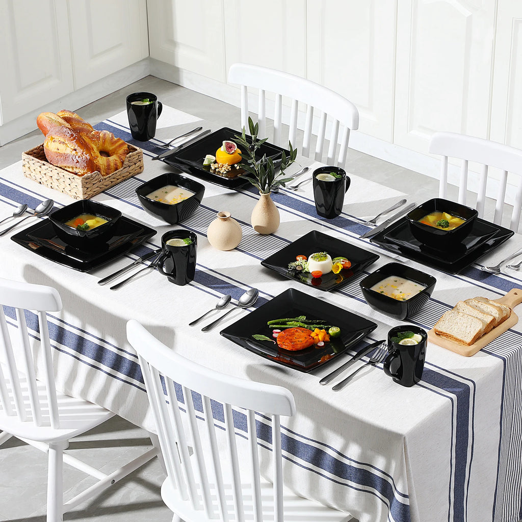 16/32/48-Pc. Black Porcelain Square Dinnerware Set