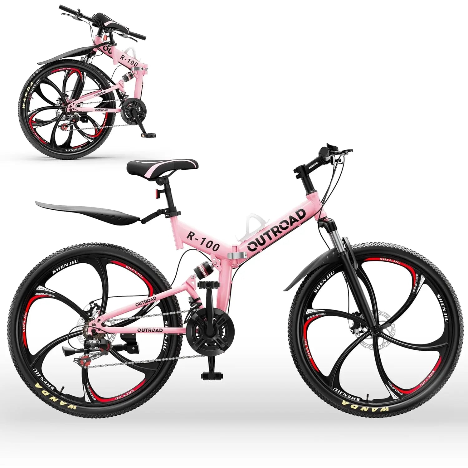 26" Folding Mountain Bike, 21 Speed