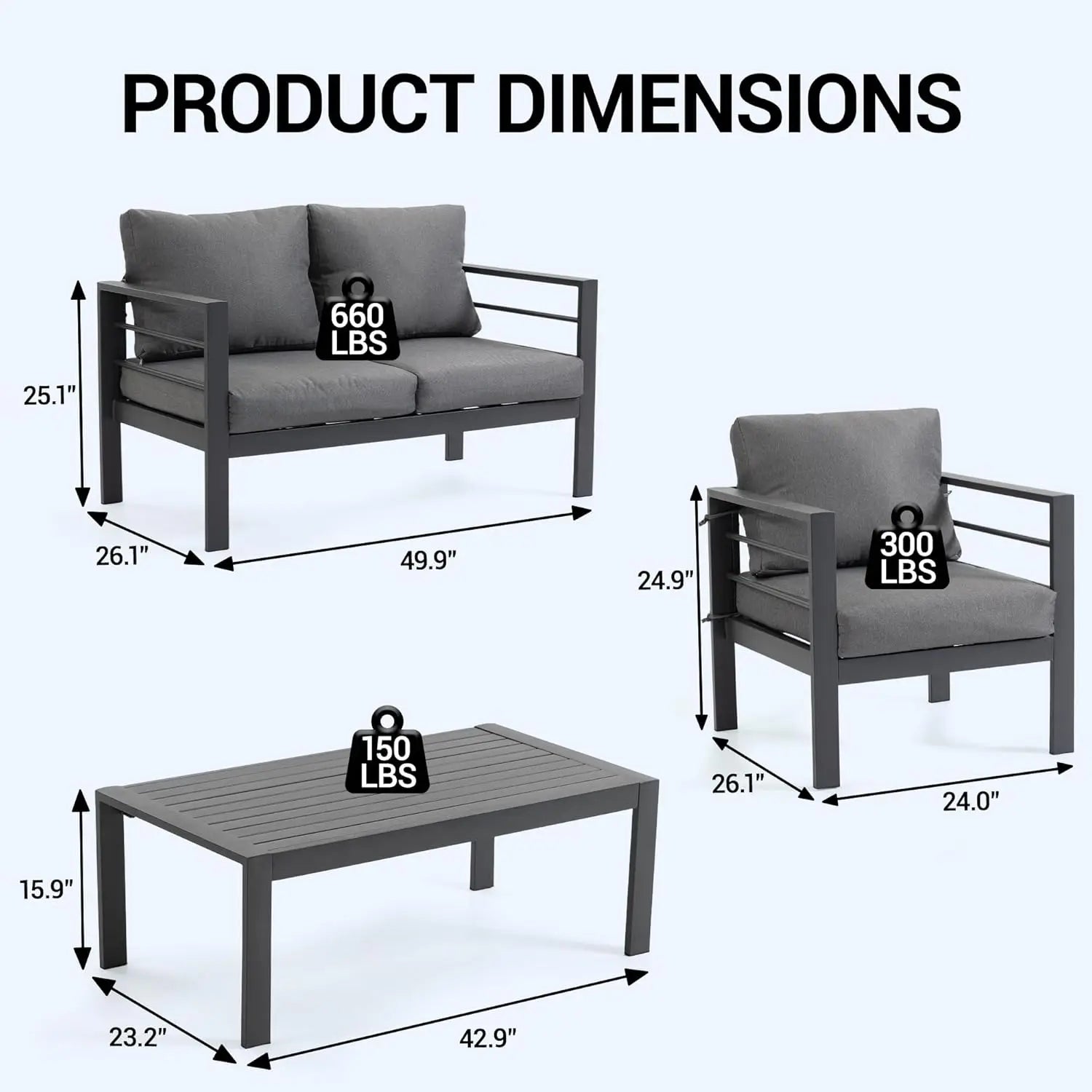 4 Piece Metal Patio Furniture Set
