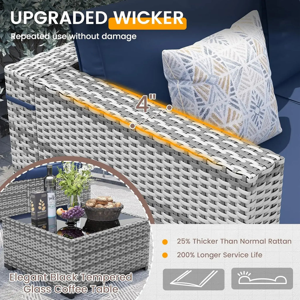 7 Pcs Wicker Sectional Sofa with Tea Table