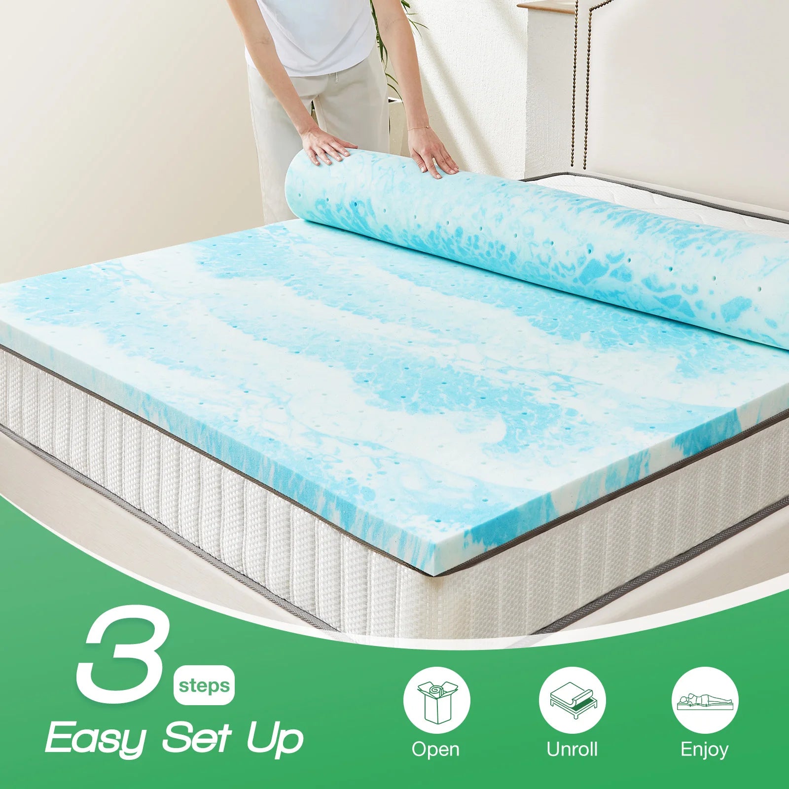4 Inch Gel Memory Foam Breathable Mattress Topper