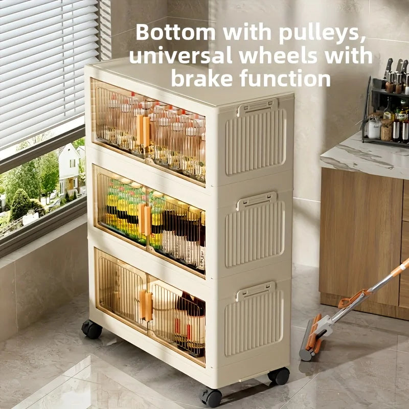 3/4/5-Tier Pantry Cabinet Lidded/Stackable W/Wheels, Multi-use