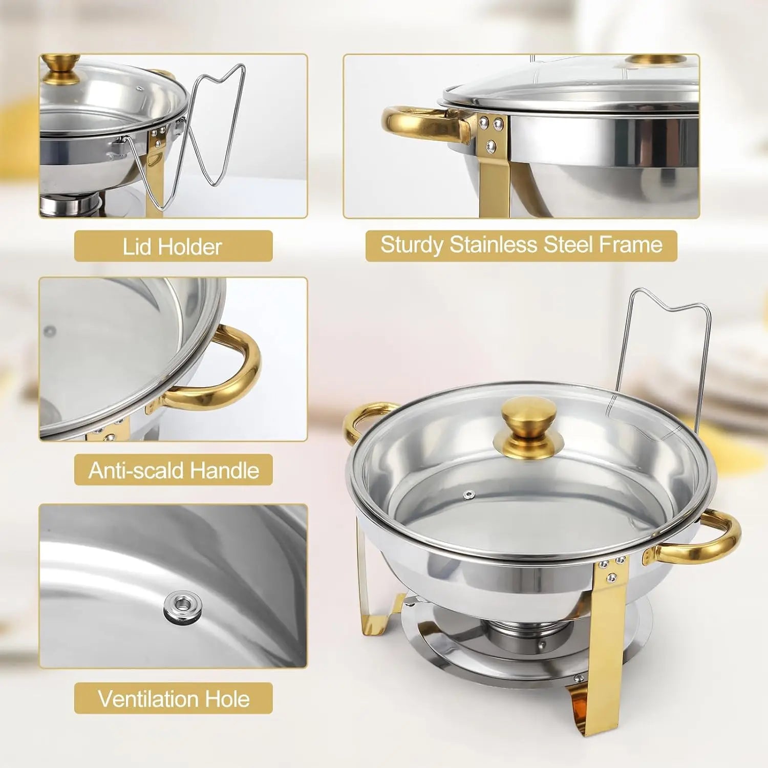 4-5QT Round Chafing Dishes with Glass Lid