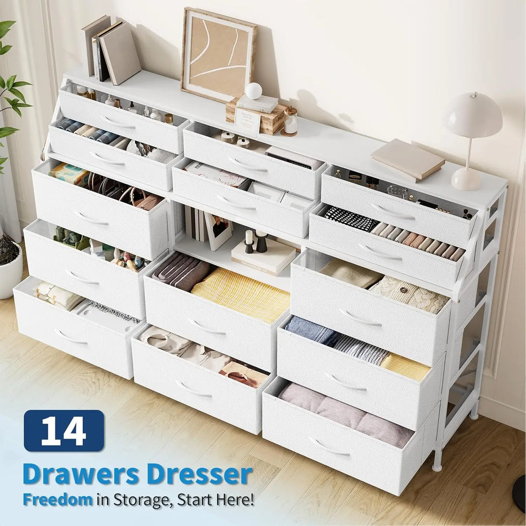 14 Fabric Chest of Drawers, Wooden Top
