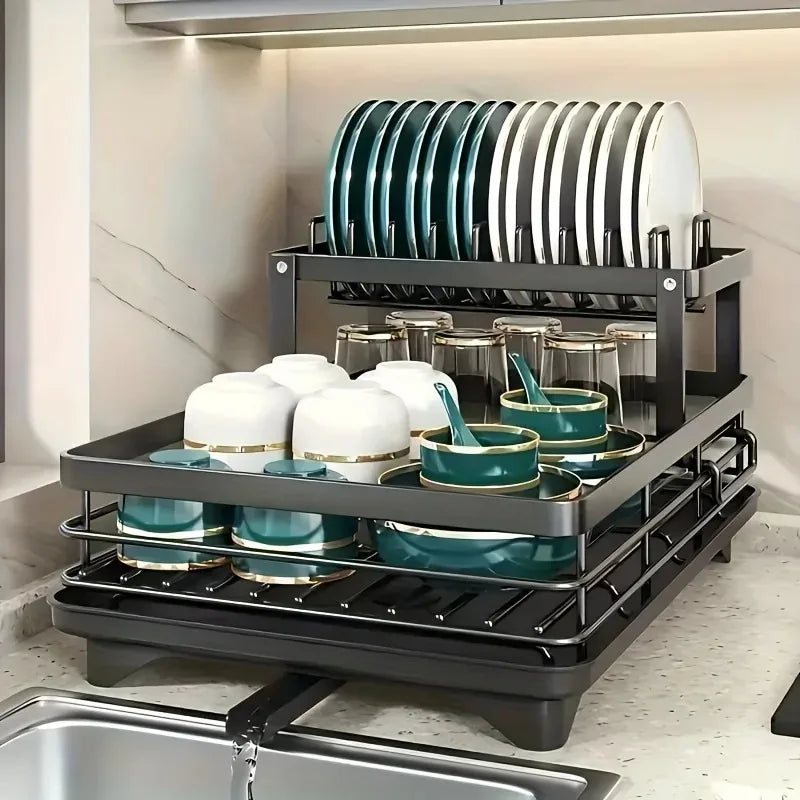 Double-Tier Extendable Utensil Rack/Draining Board