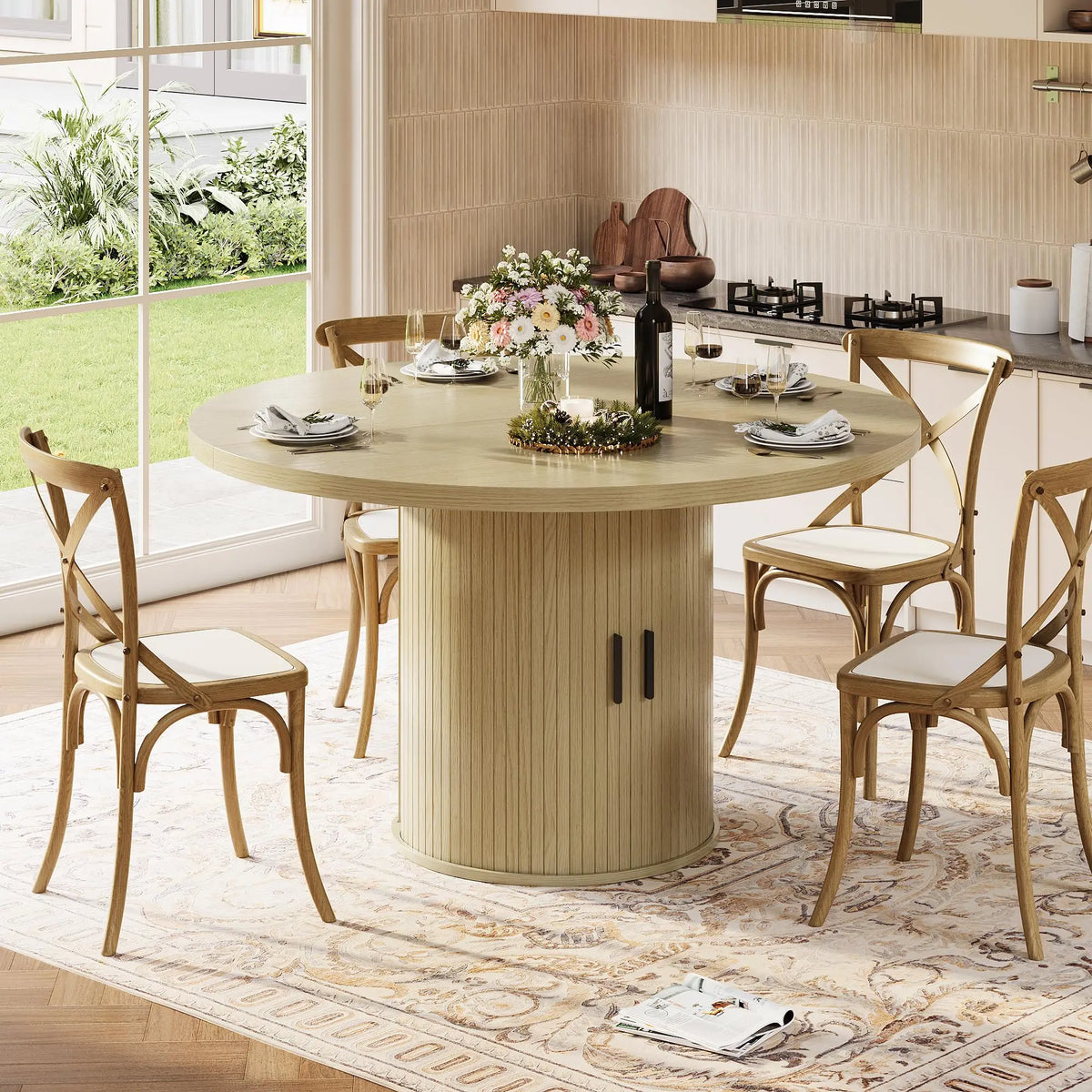 47' Dining Table w/Storage, Wine Rack & Glass Holder