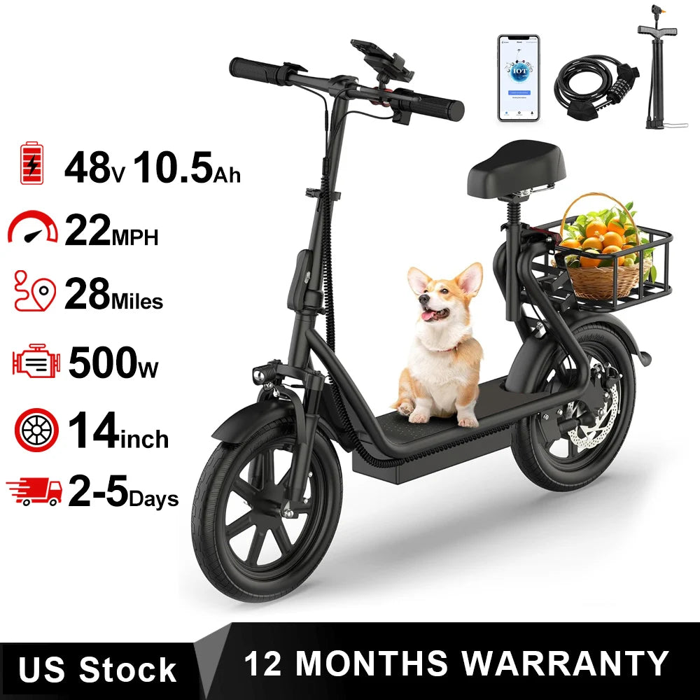 14‘’ Electric Scooter with Seat/Basket