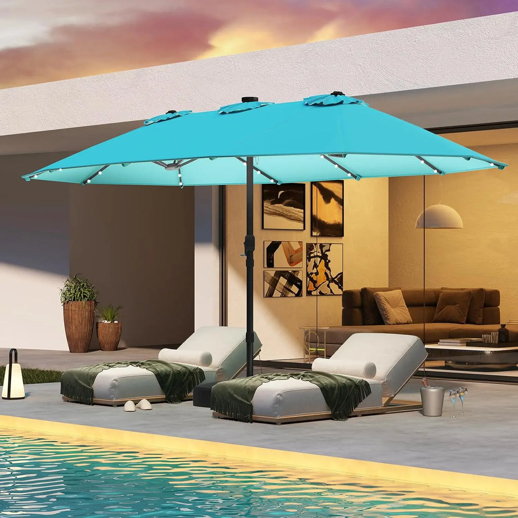 15FT Double-Sided Solar Patio Umbrella