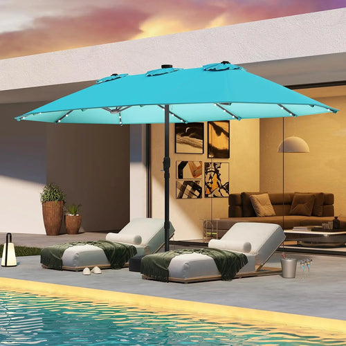 15FT Double-Sided Solar Patio Umbrella