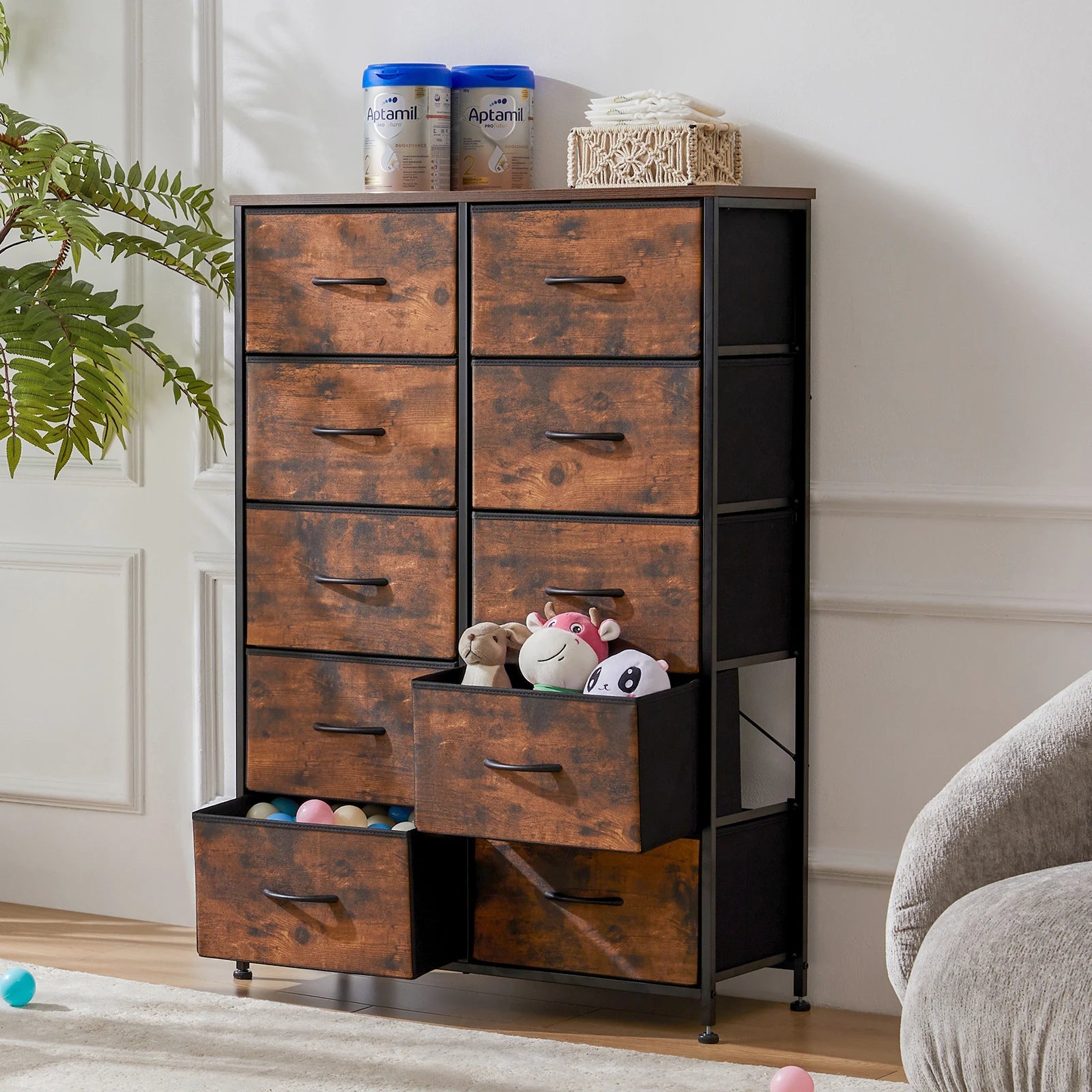10 Fabric Drawer Dresser With Steel Frame