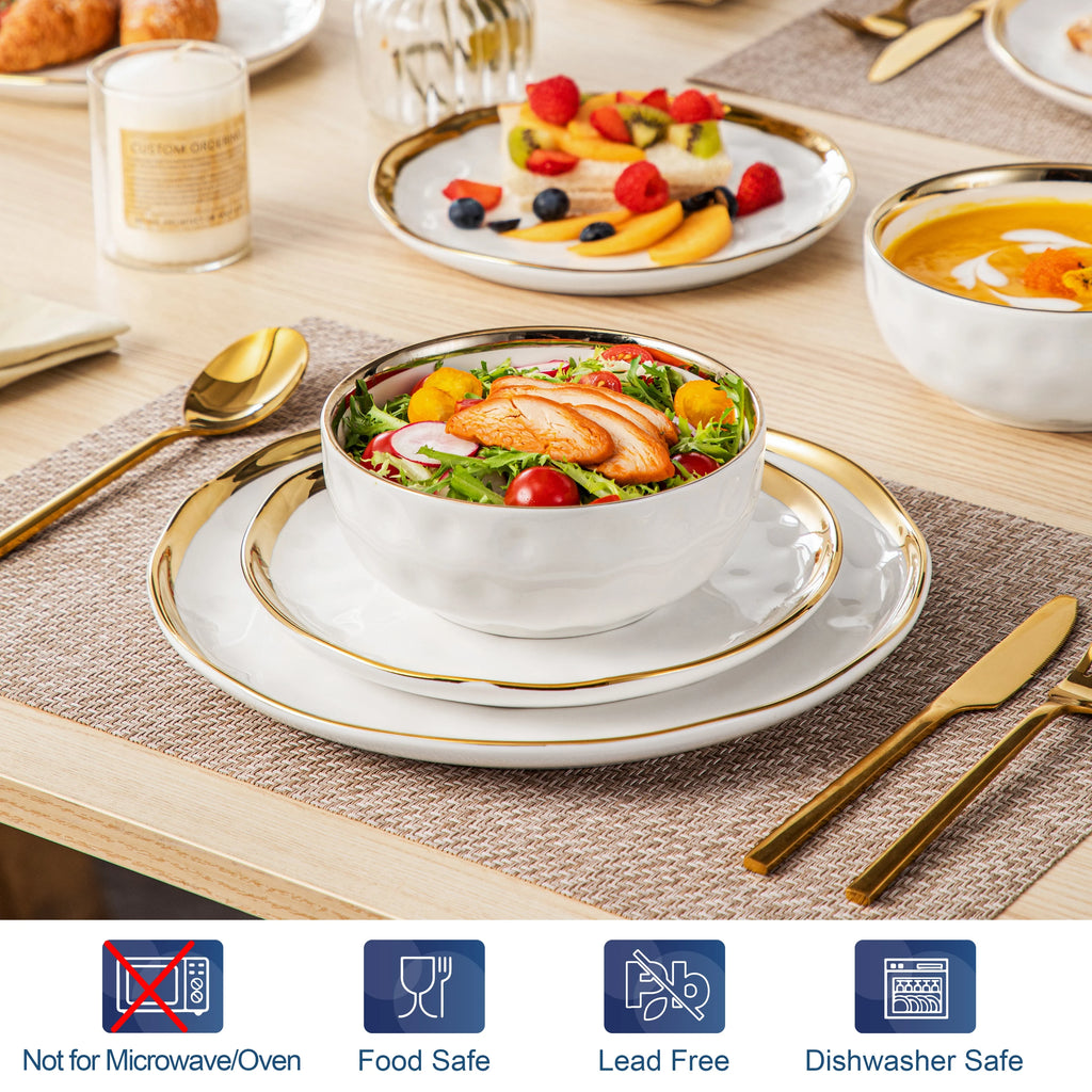 12/24 Pc. Porcelain White/Golden Rim dinnerware