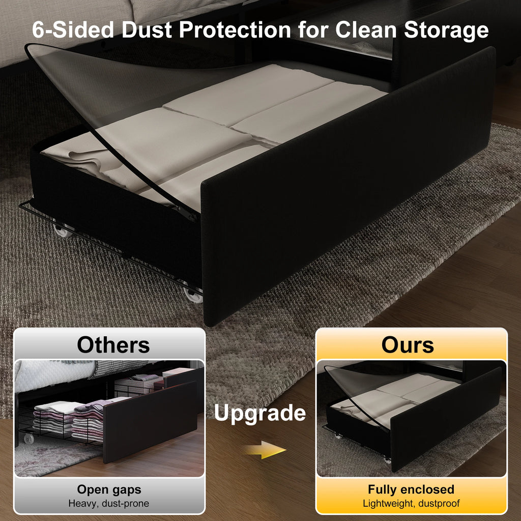 Queen Platform Bed Frame with LED Projector Lights, blue tooth