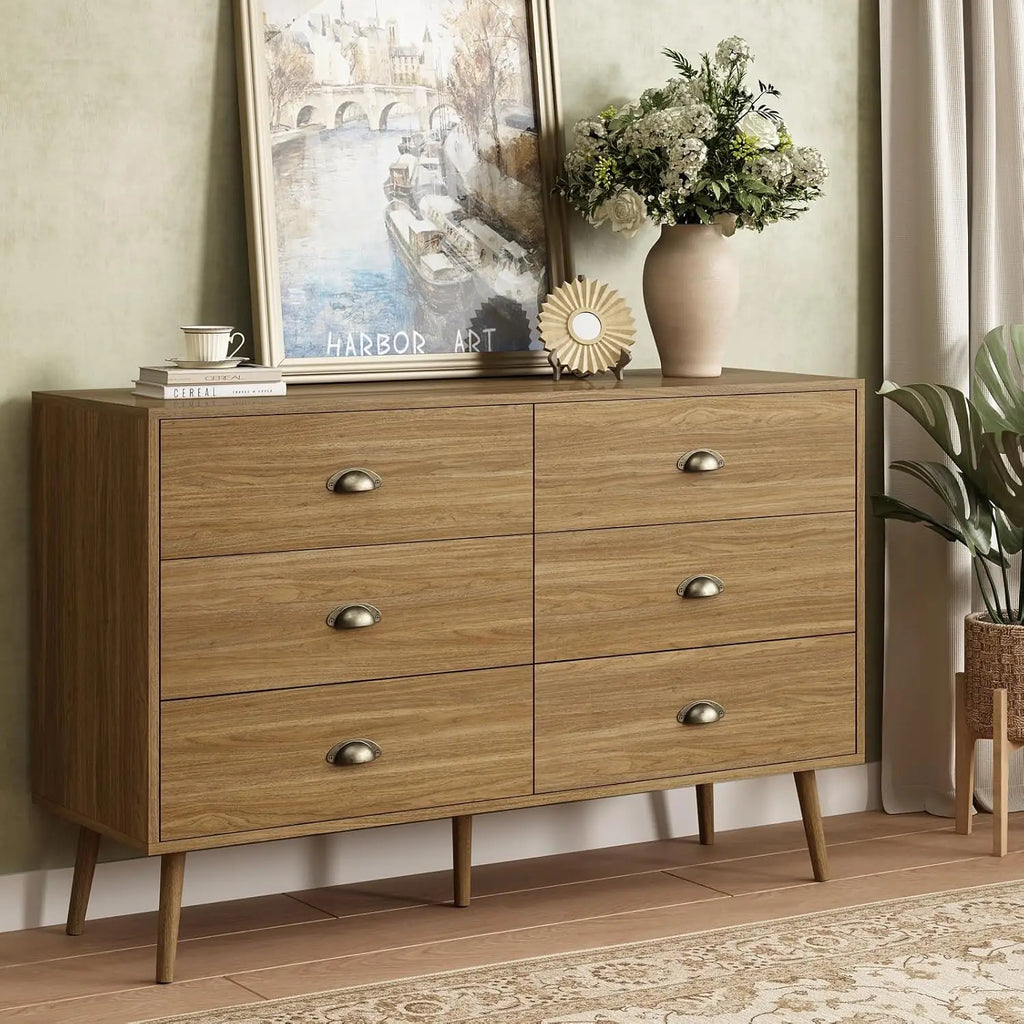 Walnut Brown 6 Drawer Dresser