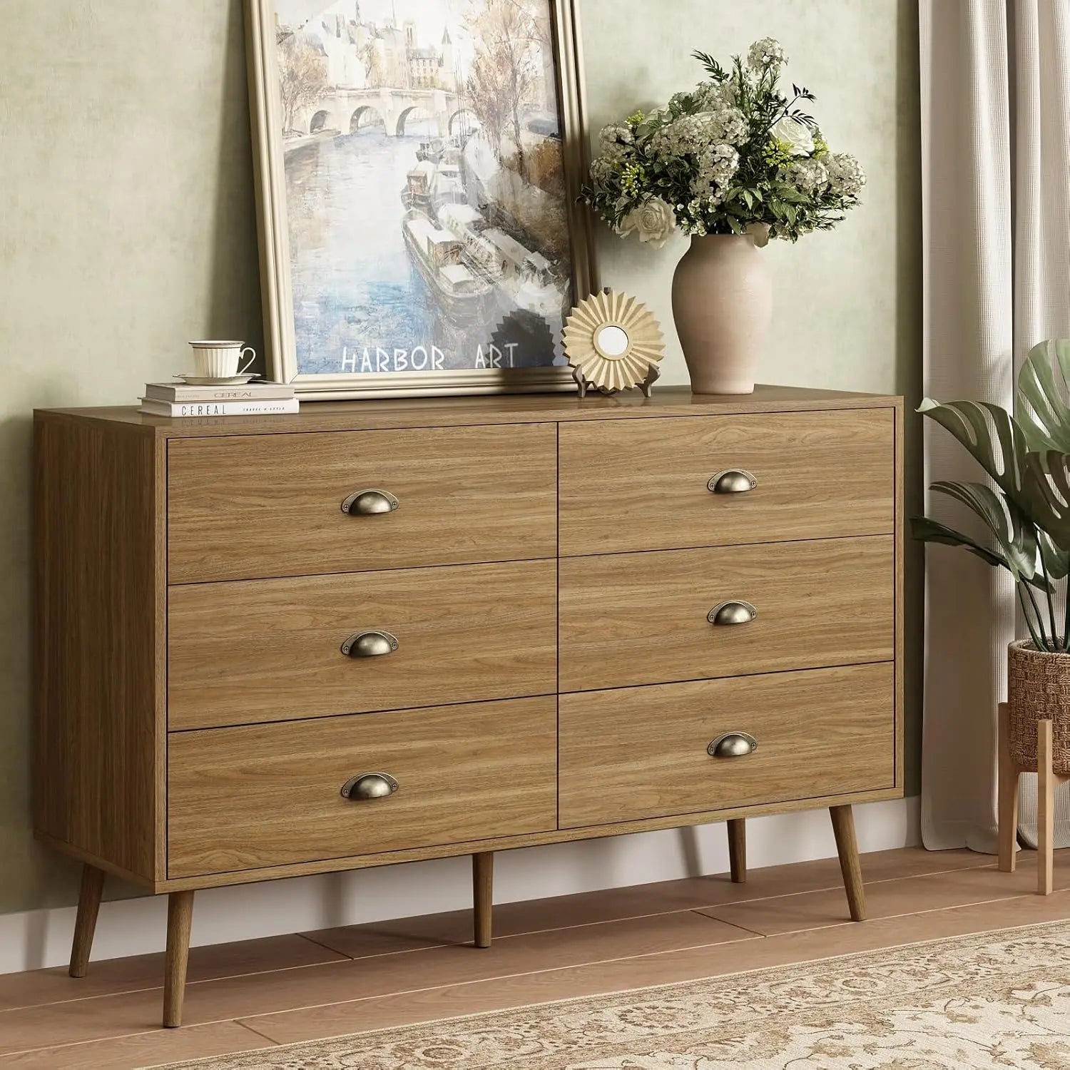 Walnut Brown 6 Drawer Dresser