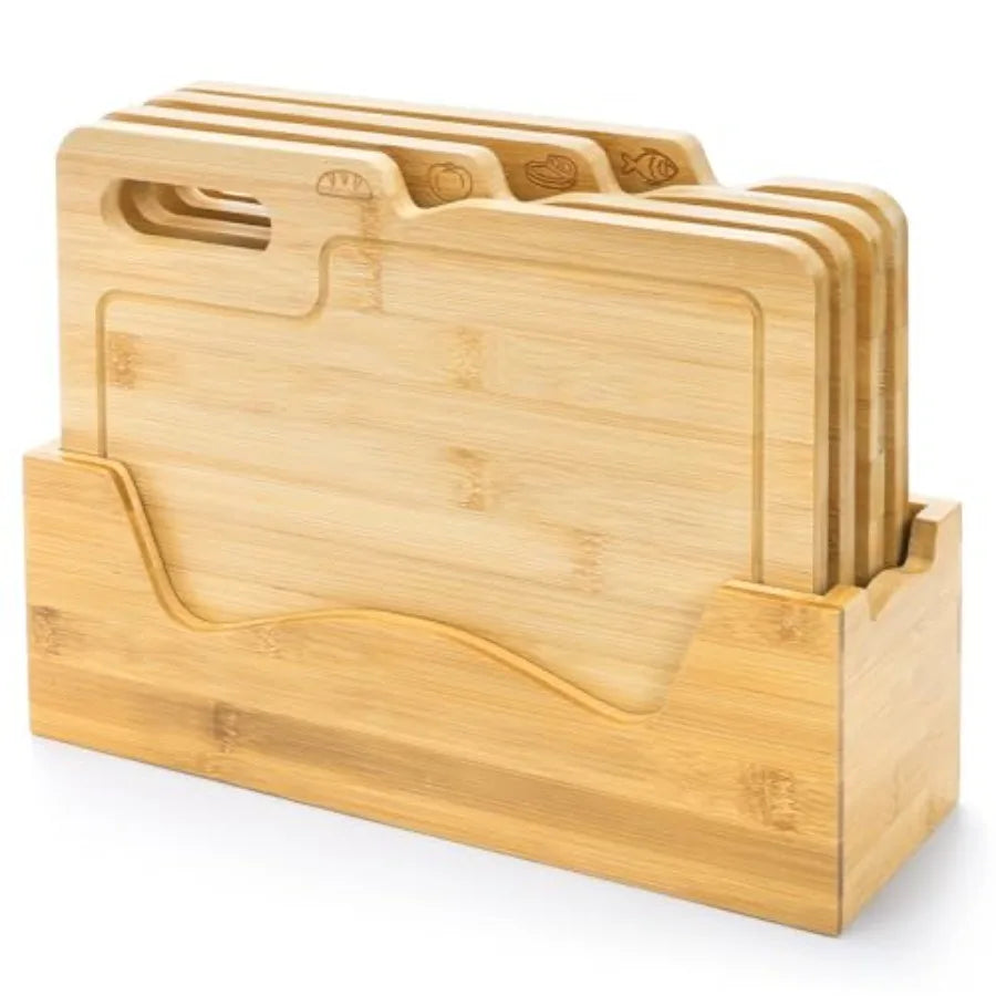 4 Pack Bamboo Cutting Boards with Holder