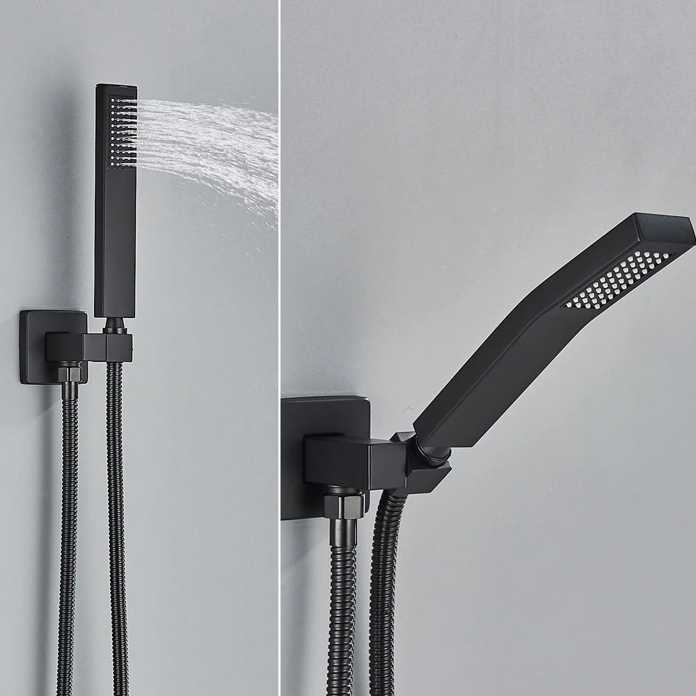 Matte Black Shower Set Wall Bath Shower Faucet 2-3 ways Concealed Shower Mixer Tap Rainfall Bathroom Faucet