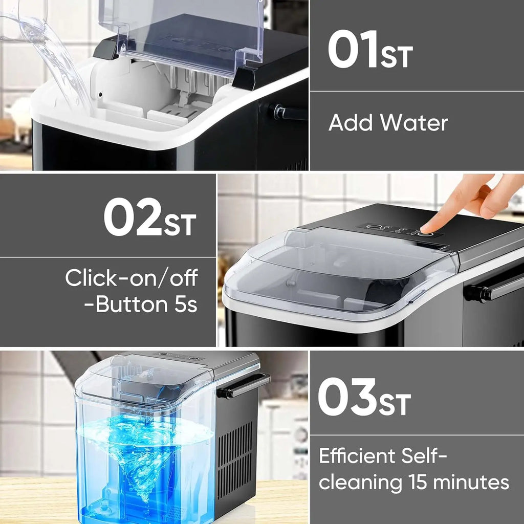 Portable Ice Maker, 26lbs/24H Self-Cleaning, Quiet