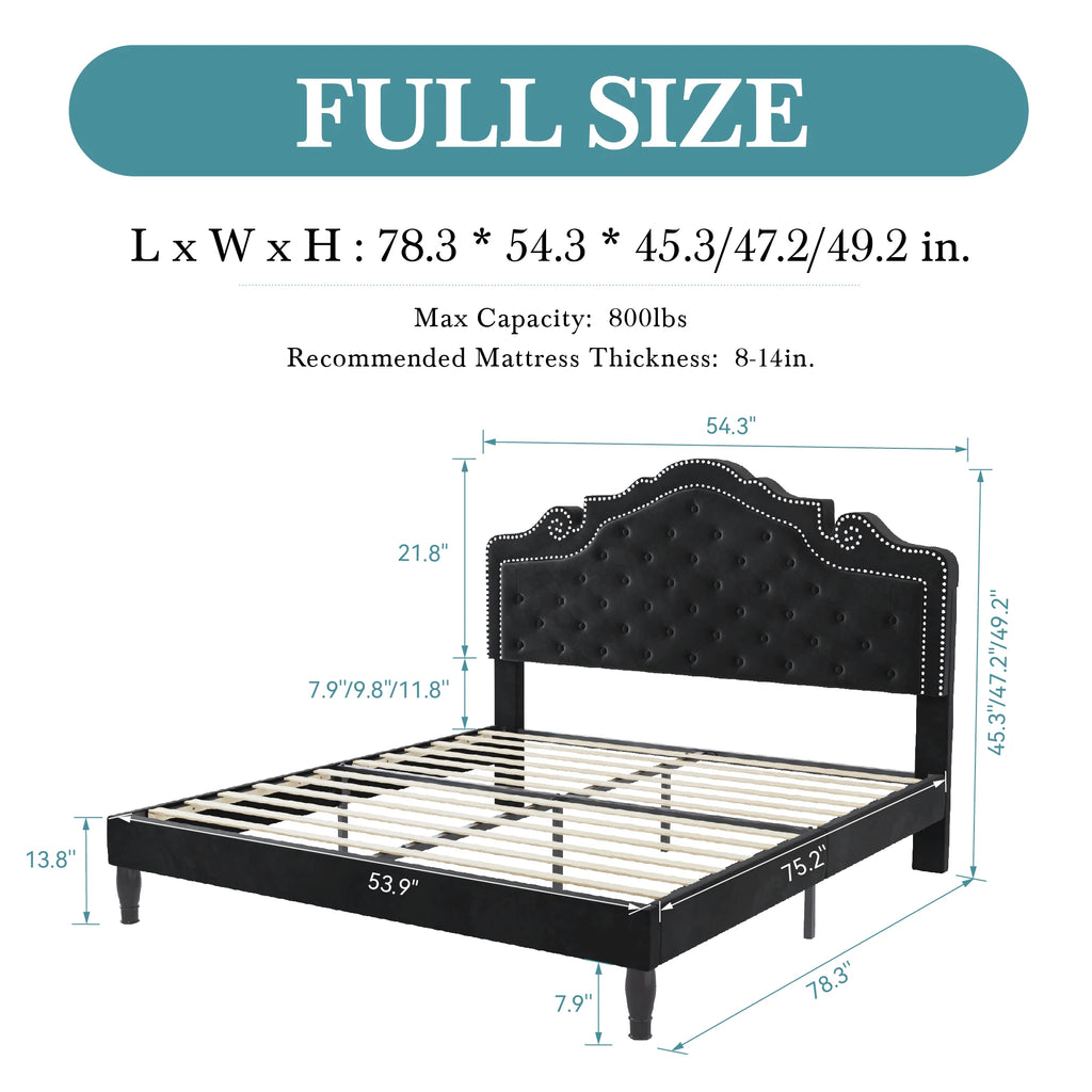 Bed Frame with Adjustable Velvet Tiara Headboard