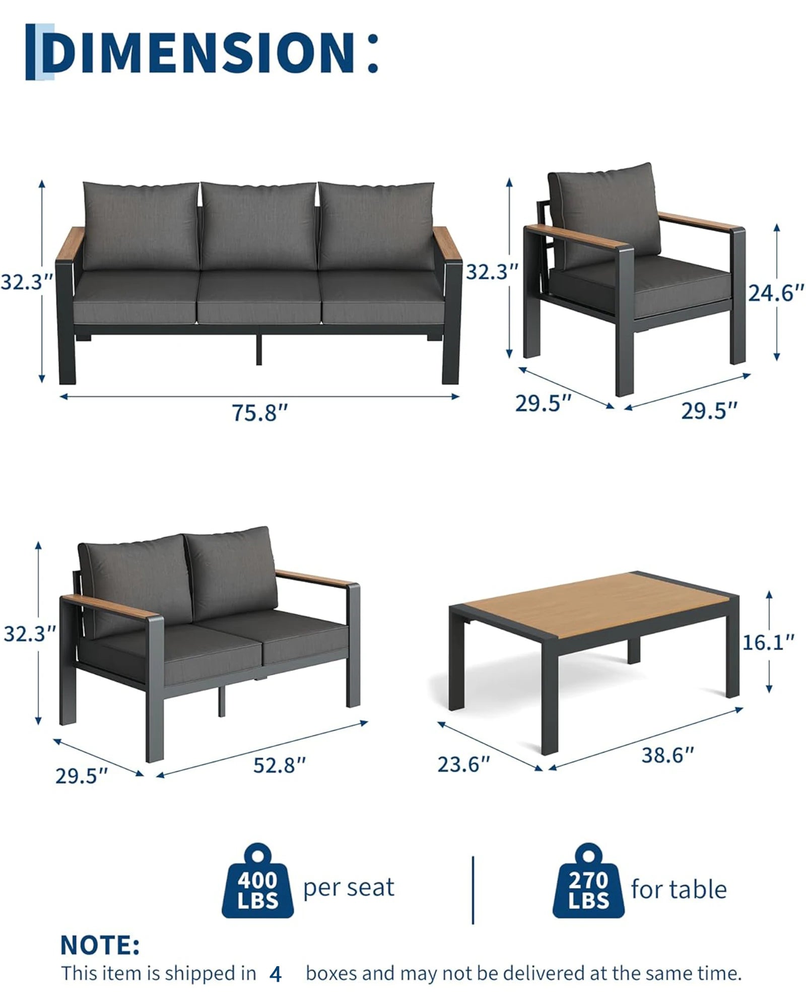 Aluminum 7 Seat Patio Furniture Set