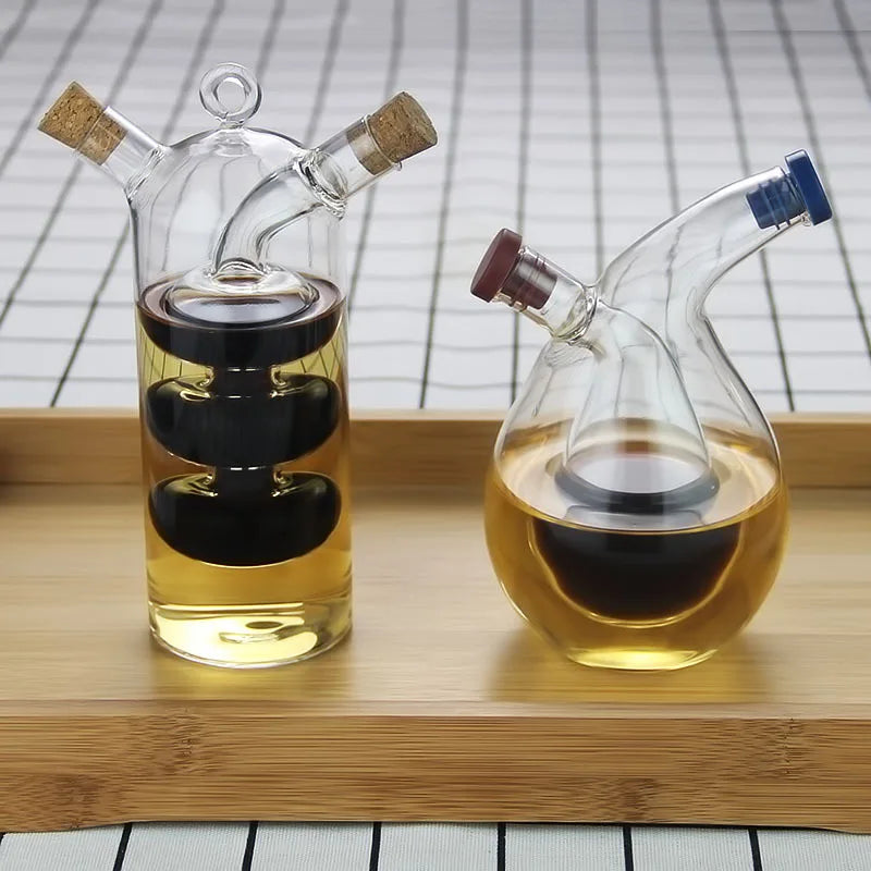 2-in-1 Double Layer Oil/Vinegar Glass Bottle