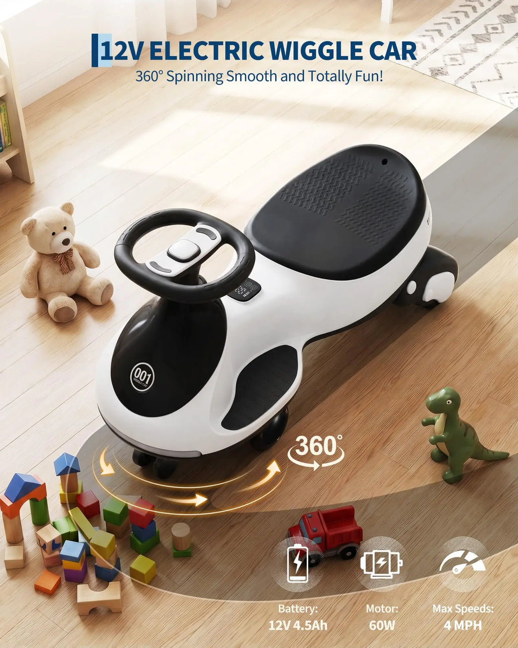12V 2-in-1 Ride On Electric Wiggle Car